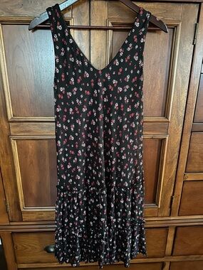 Mikey & Joey Maxi Dress Ruffles Sleeveless Lined Black Red Floral Size S EUC